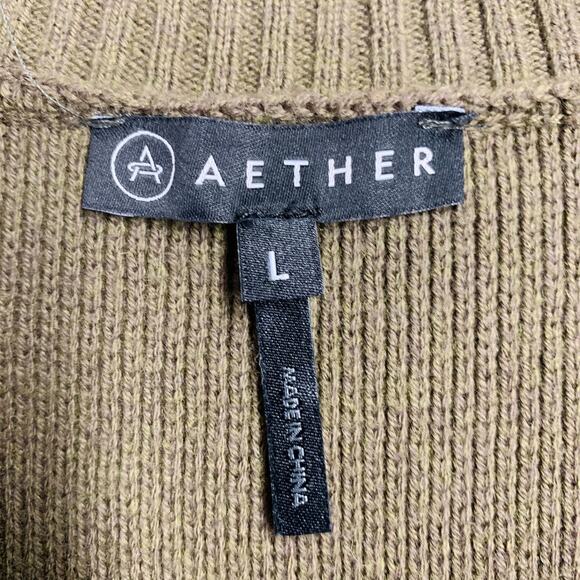 AETHER Size L Black Olive Two Toned Cotton Merino Wool Crew-Neck Sweater - Picture 4 of 5